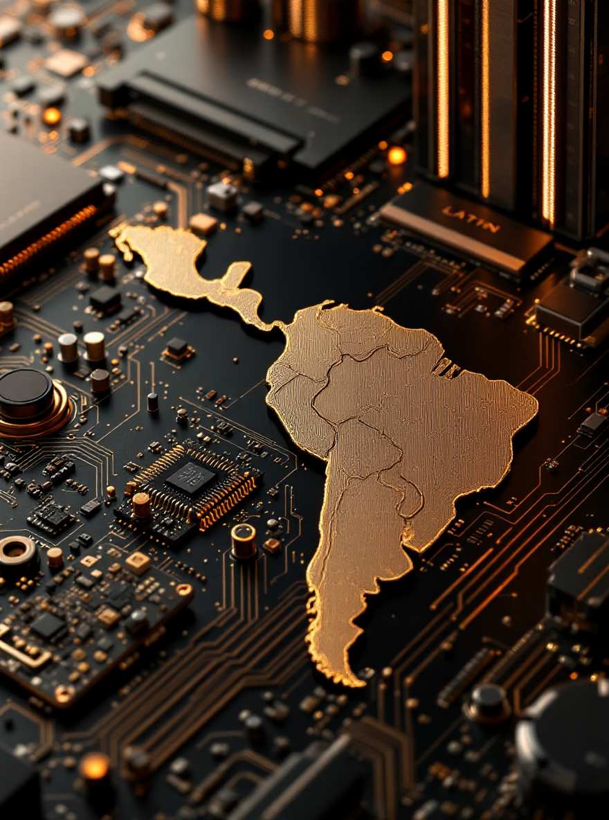 Tarjeta electrónica con mapa de Latinoamérica